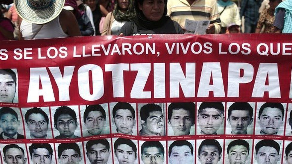 Students, local people and relatives of the 43 missing students from Ayotzinapa take part during a protest in Chilpancingo, Guerrero State, Mexico, on 26 September, 2015