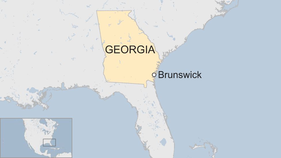 A map showing the location of Brunswick in southeast of the US state of Georgia