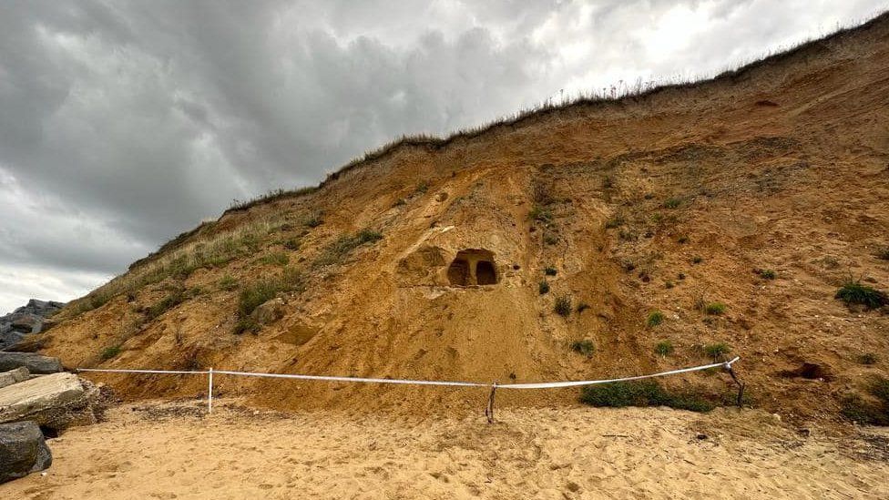 A cordon around the cliffs at Hopton, Norfolk, where children had reportedly been digging