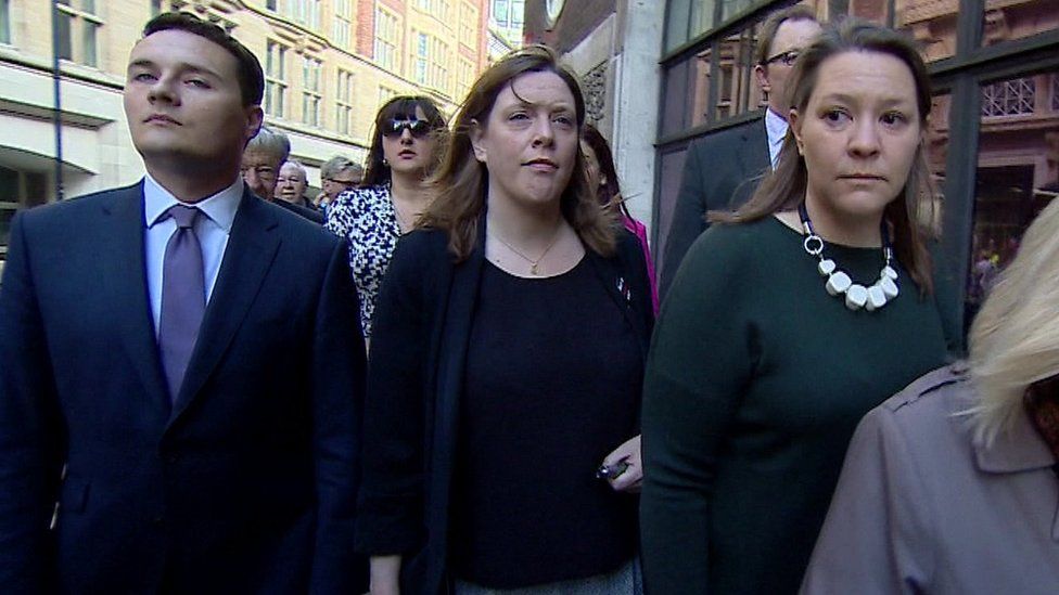 Ruth Smeeth (wearing sunglasses) arrives flanked by other MPs