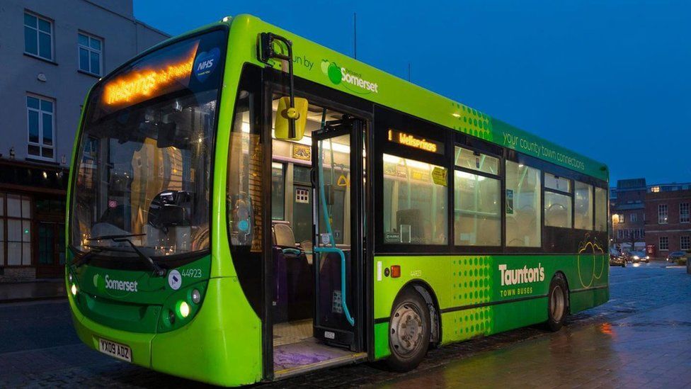 A green First Bus service in Taunton