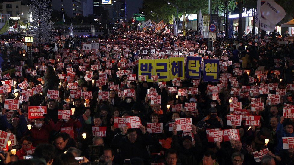 Thousands of South Koreans at a rally against President Park on 29 October 2016 in Seoul, South Korea.