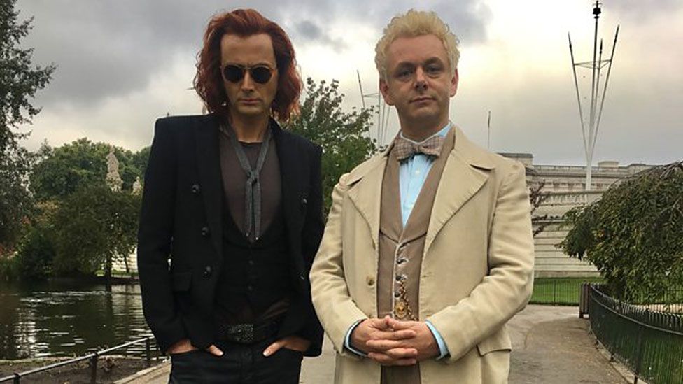 David Tennant and Michael Sheen as Good Omens' Crowley and Aziraphale
