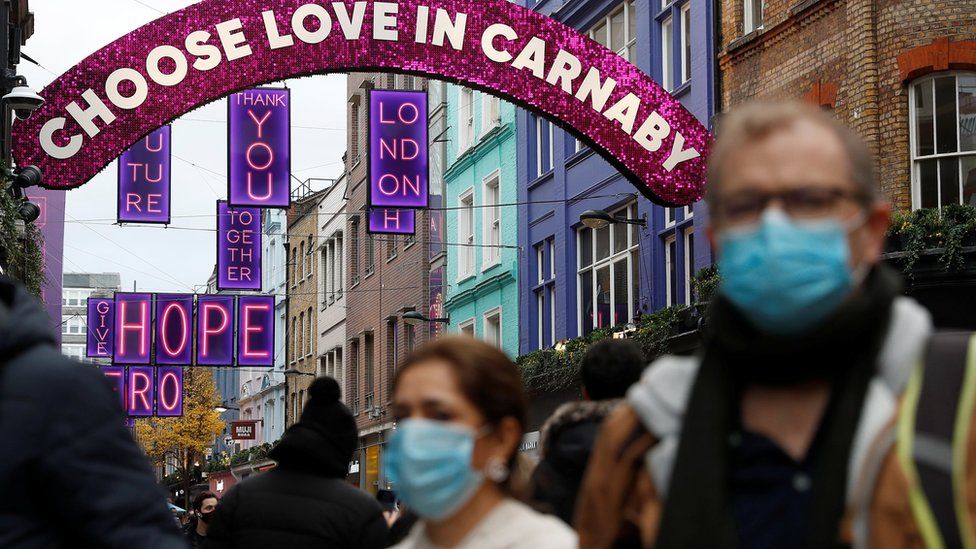 Shoppers wearing masks in Carnaby Street on Saturday