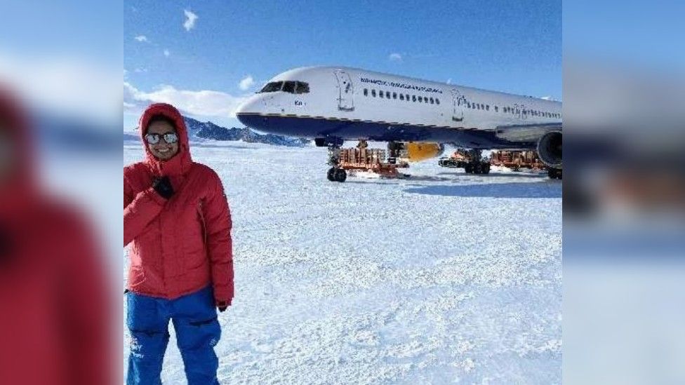 Preet arriving on Antarctica