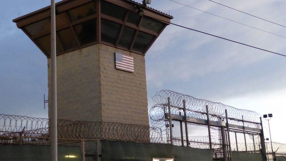 The main gate at the detention facility at the US Guantanamo Naval Base, Cuba (16 October 2018)