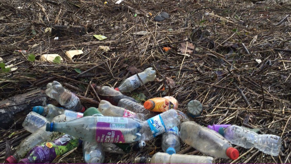 Dumped plastic bottles