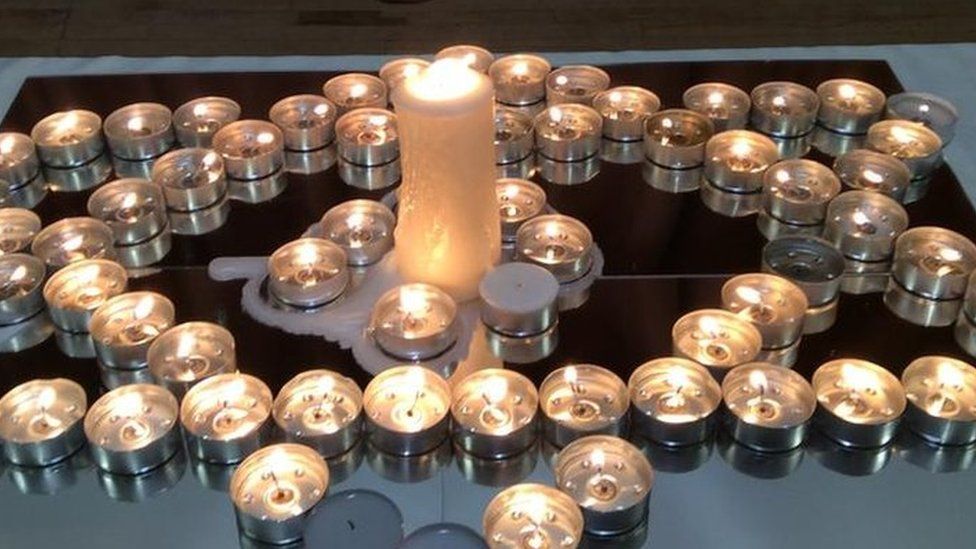 A candle display at Bishop Vaughan Catholic Comprehensive School in Swansea