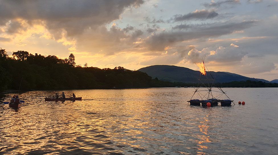 Meanwhile 1st Helensburgh Scout Group lit a floating beacon on Loch Lomond