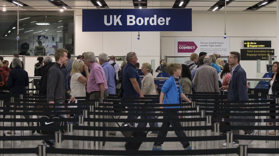 UK Border Force passport check at Gatwick Airport