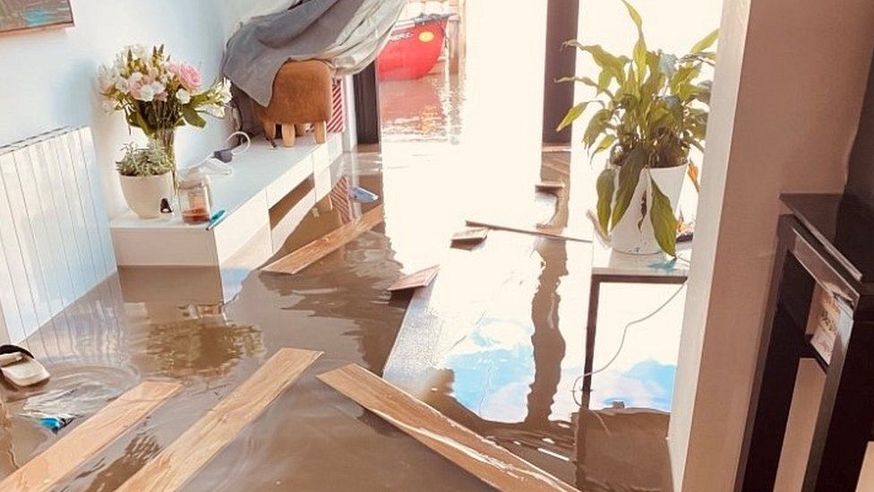 flooded house interior