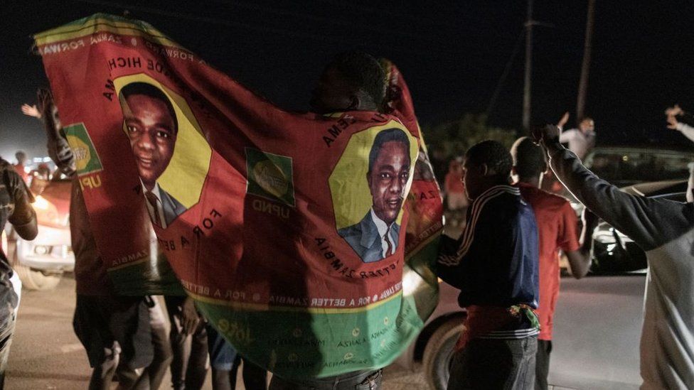 Supporters of Hakainde Hichilema celebrate in Lusaka. 15 Aug 2021