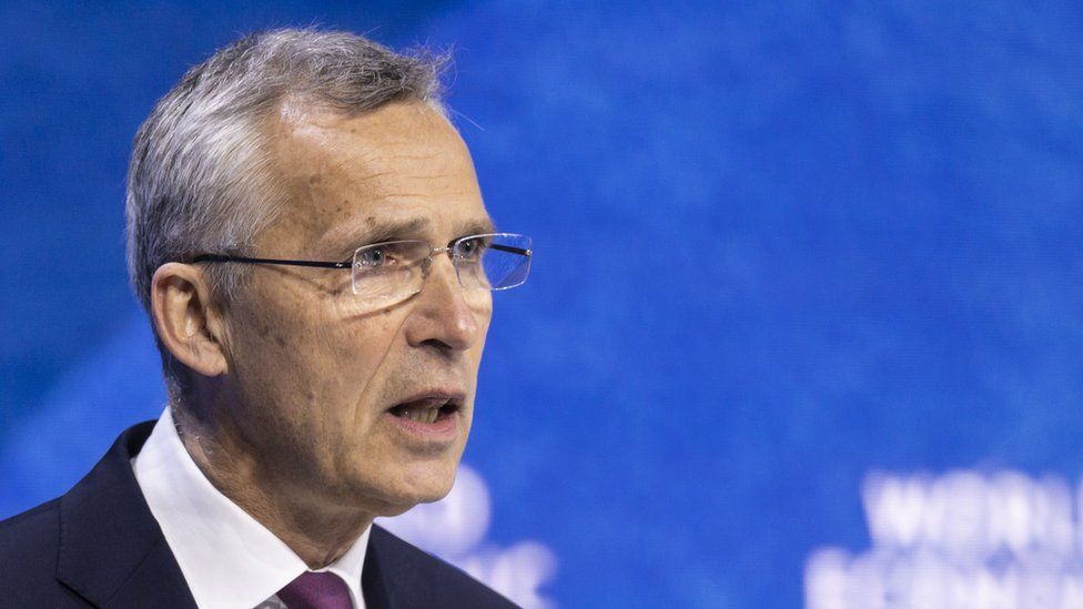 Jens Stoltenberg, Secretary-General of the North Atlantic Treaty Organization NATO, addresses a panel session during the 51st annual meeting of the World Economic Forum (WEF) in Davos, Switzerland, 24 May 2022.