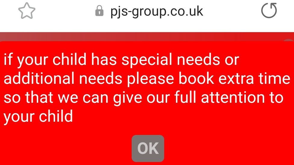 Screenshot from PJ Group online booking