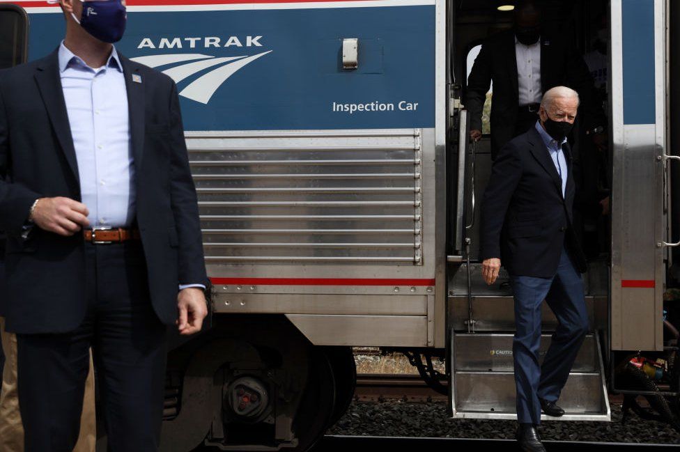 Biden on Amtrak train