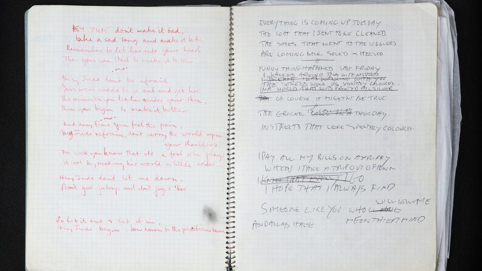 The Beatles: Rare hand-written Hey Jude lyrics to go on display - BBC News