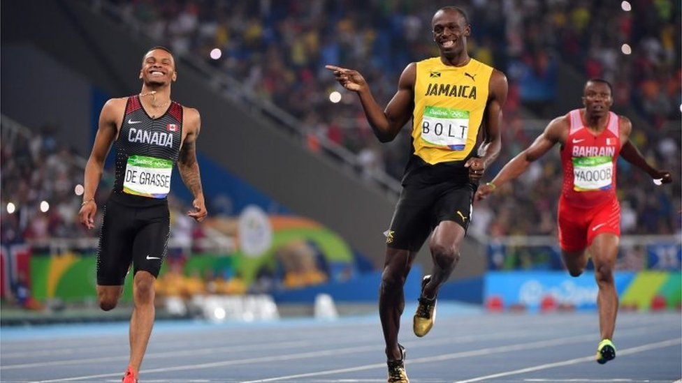 Usain Bolt and Camada's Andre De Grasse in Rio taking part in the 200m semi final on August 17 (Brazil time)