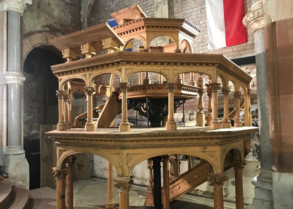 The restored pulpit in St Joseph's in Belfast