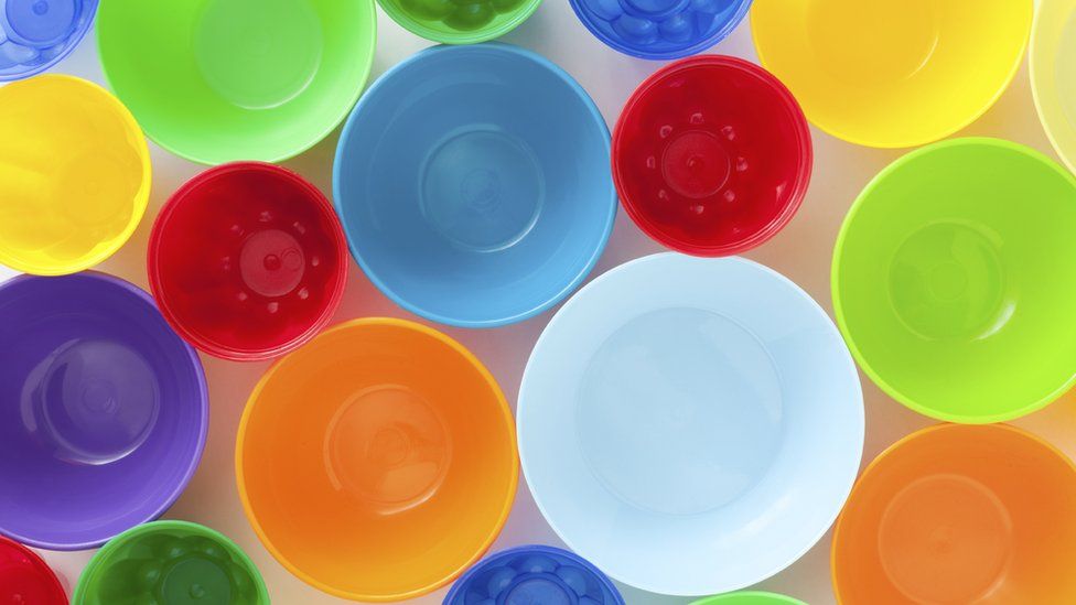 Coloured plastic bowls