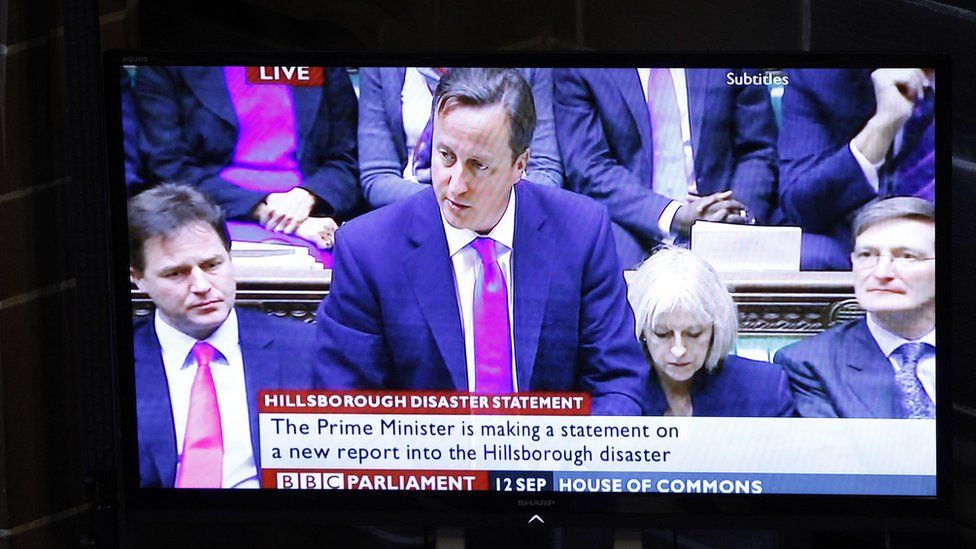 David Cameron on TV reacting to the Hillsborough statement 2012
