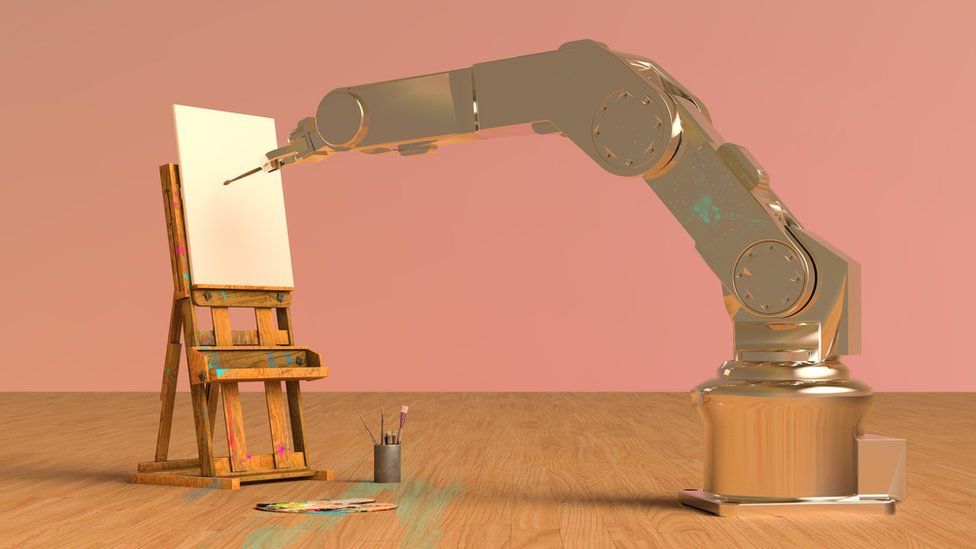 A stock illustration of a robot drawing a picture
