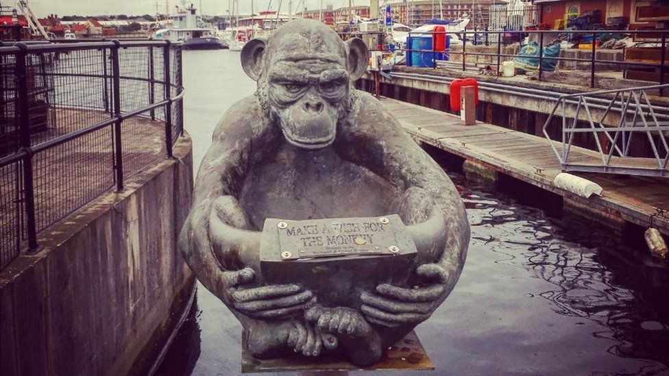 The statue of the monkey in Hartlepool marina