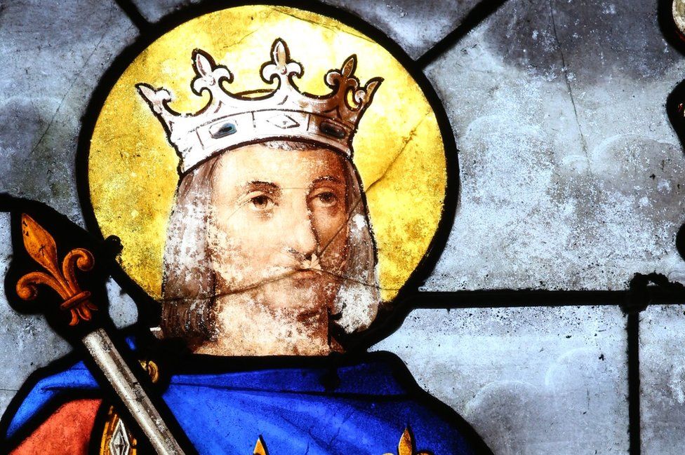 Louis IX of France on a stained glass window