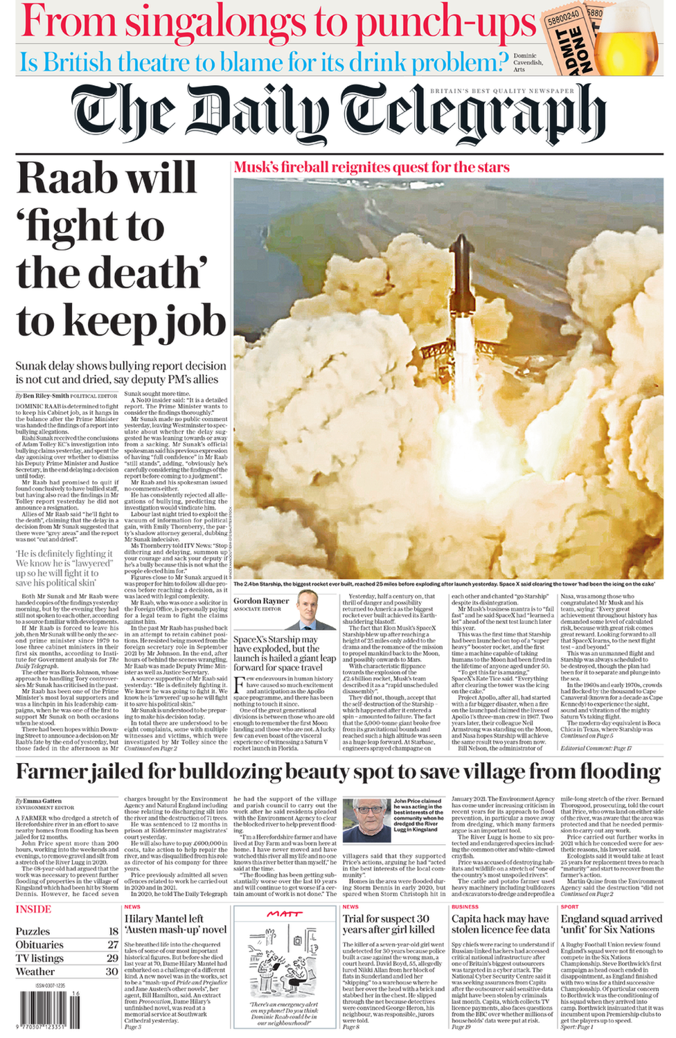 Daily Telegraph front page 21 April 2023