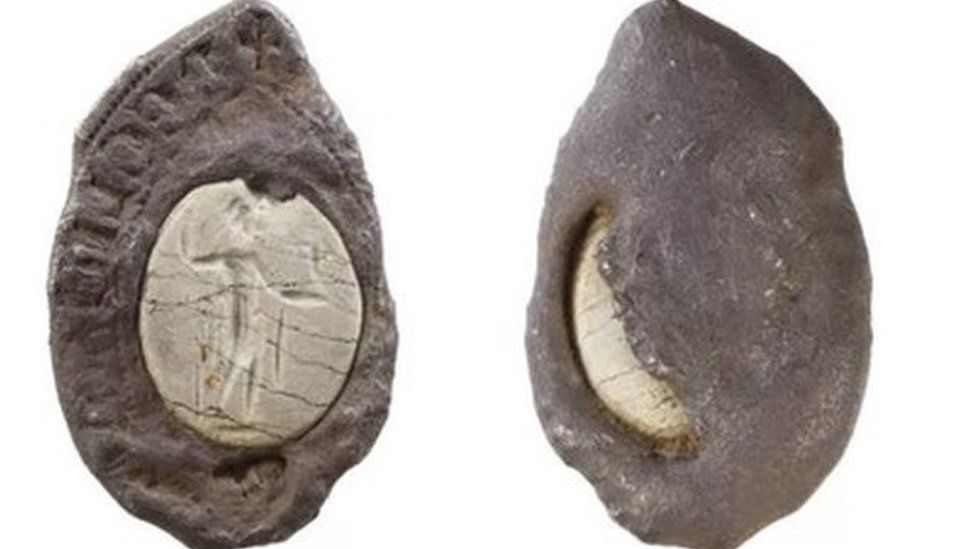 Medieval silver seal matrix set with a Roman intaglio