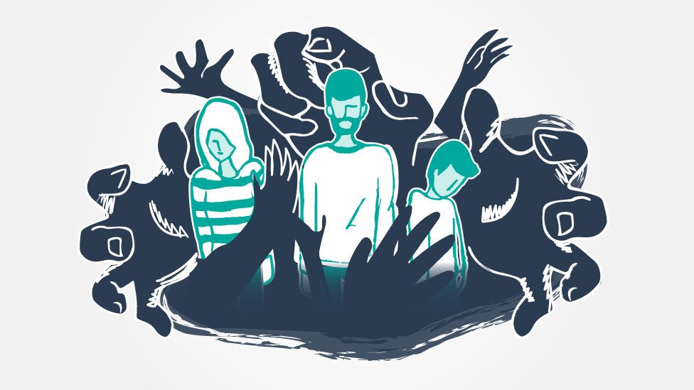 Ilustração de famÃlia presa