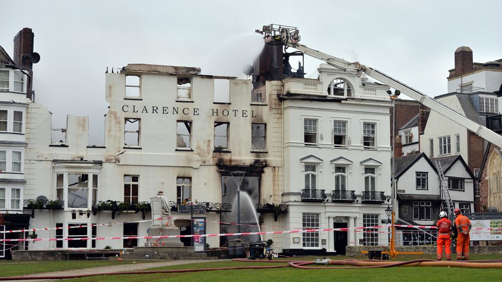 Burnt-out Royal Clarence hotel