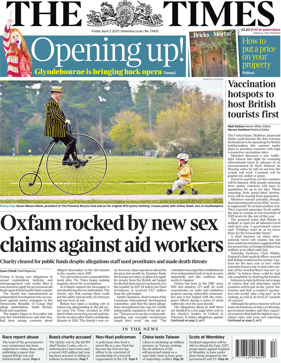 The Times front page 2 April 2021