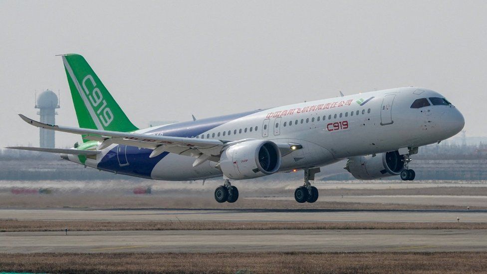 China's C919 plane takes off from Shanghai airport. Photo: 28 May 2023
