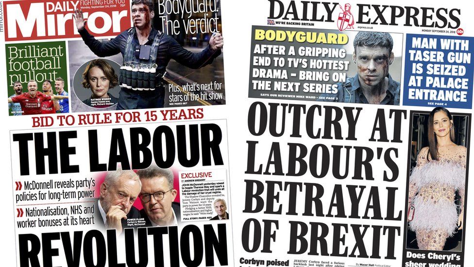 The Daily Mirror and Daily Express front pages, 24/9