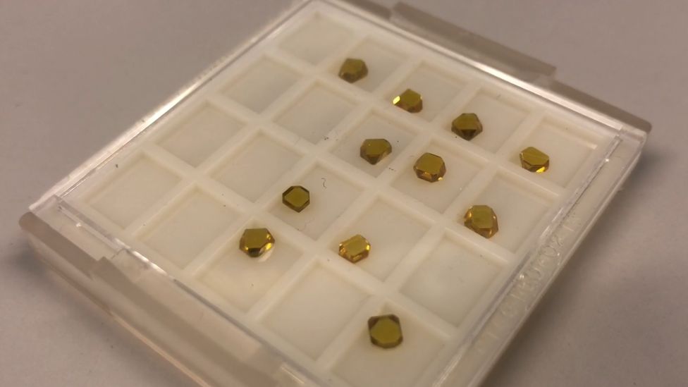 A tray of yellow diamonds