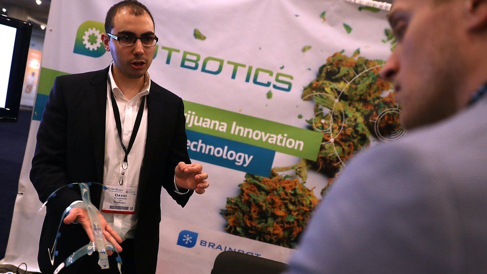 Exhibitors were eager to talk about their products even if they couldn't have cannabis with them at the conference