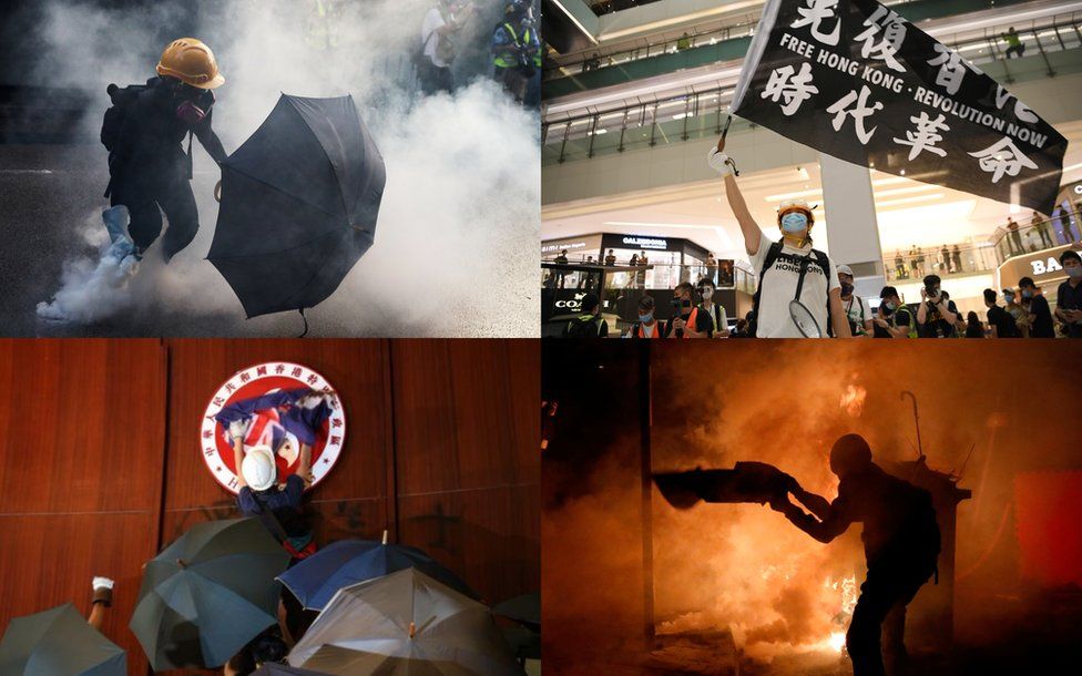 A composite of scenes from last year's protests