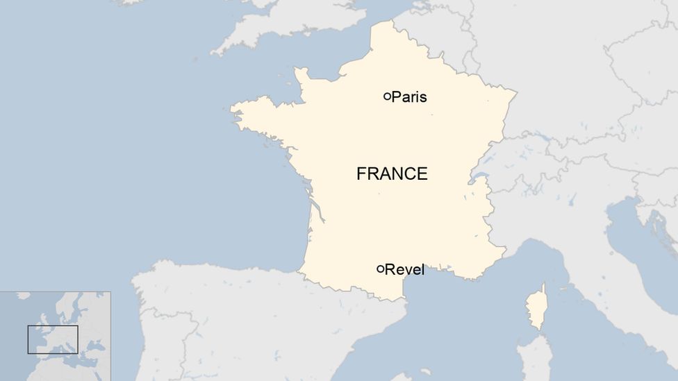 Map: Map showing the French town of Revel, where Alex Batty was found, in relation to Paris.
