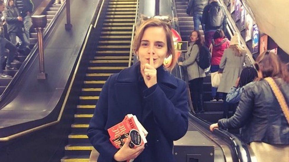 Emma Watson dropping books off on the Tube