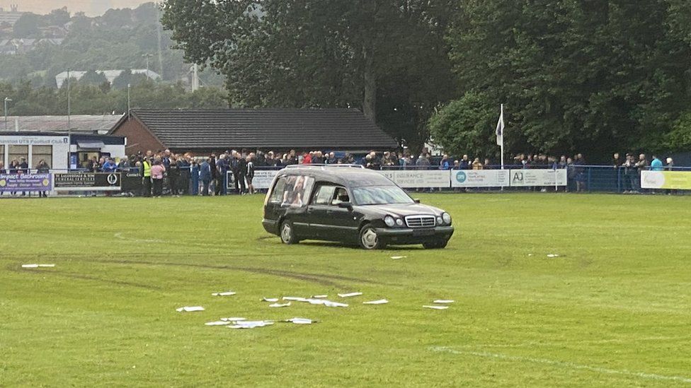 A hearse on Gateshead FCs pitch