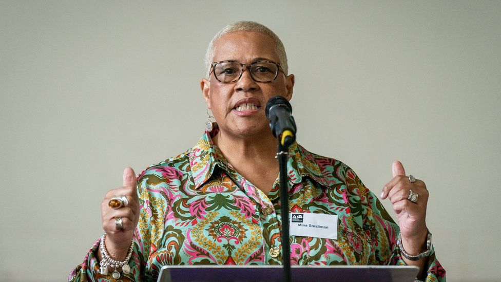 Mina Smallman speaking at the launch of a new anti-racism alliance on Wednesday
