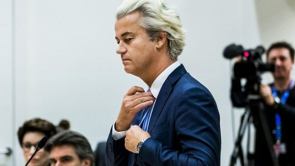 Geert Wilders on trial in a secure courtroom in November 2016