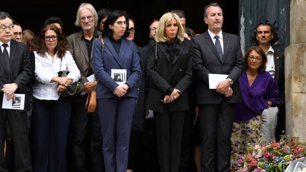 French Culture Minister Rima Abdul-Malak (centre-left) and First Lady Brigitte Macron (centre-right) attend the funeral