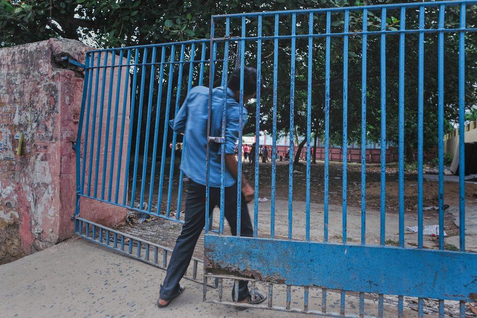 Aspirants have to squeeze through locked gates of a small ground to practice for their physicals