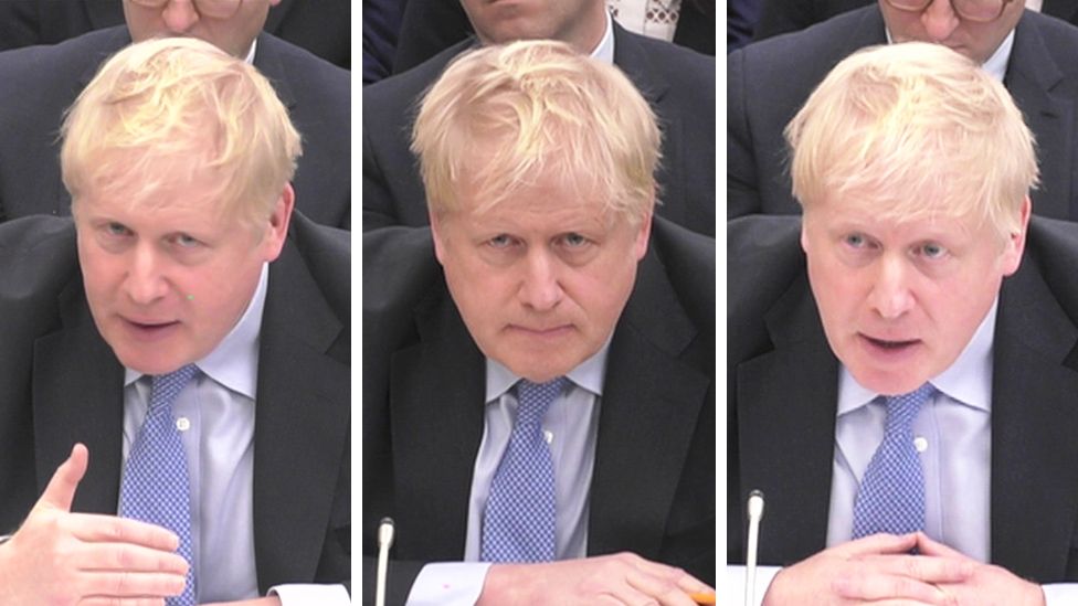 Three-panel image of Boris Johnson