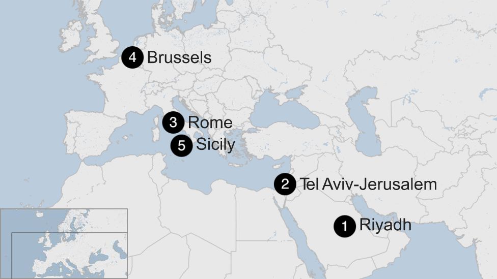 Map showing Donald Trump's first foreign trip - May 2017