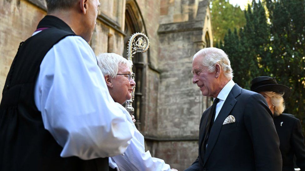 King Charles III attends a Service of Prayer and Reflection for the Life of The Queen at Llandaff Cathedral