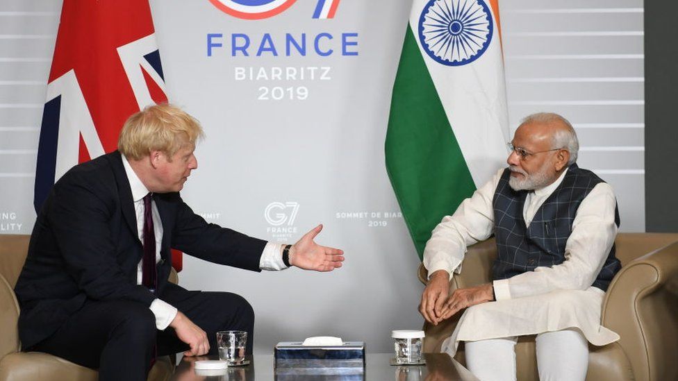 Премьер-министр Борис Джонсон и Премьер-министр Индии Нарендра Моди