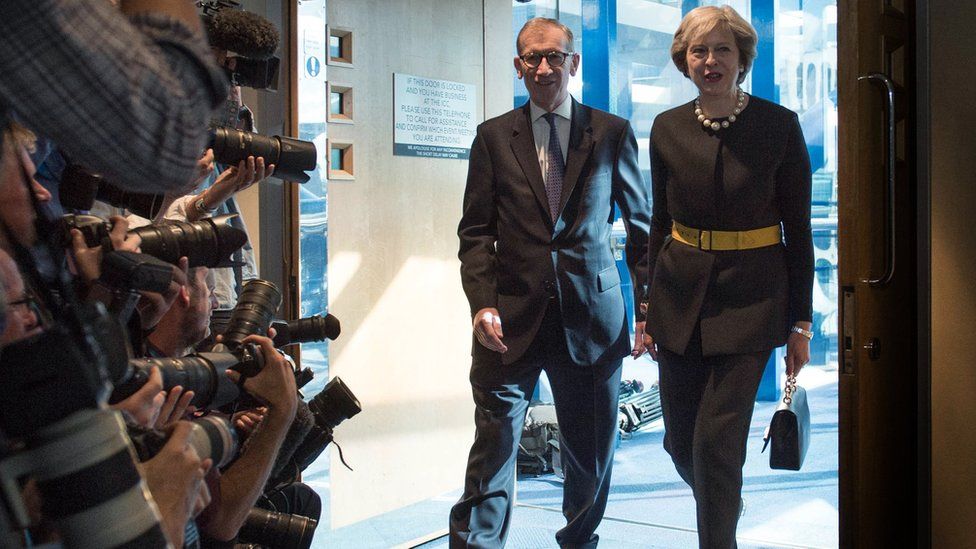 Theresa May arrives at the Tory conference