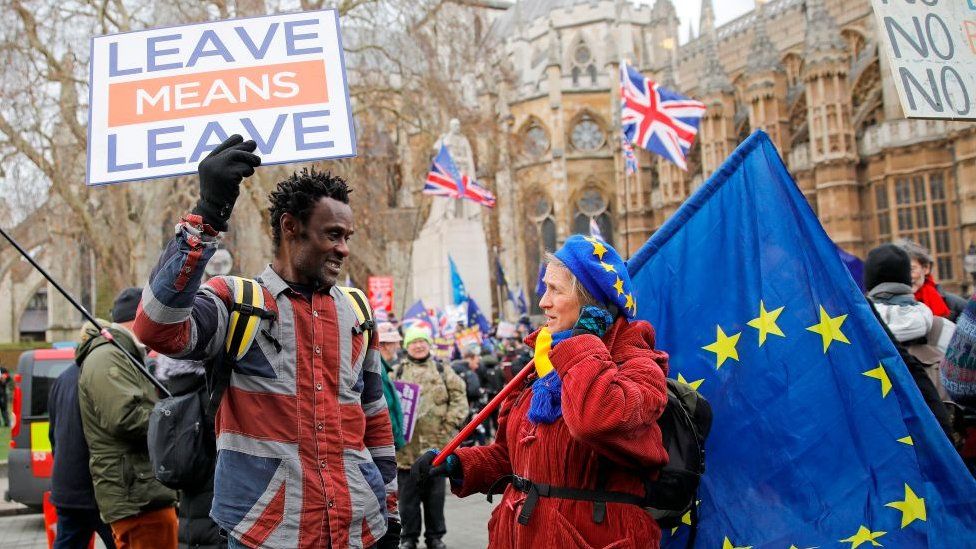 Leave and Remain supporters outside Parliament